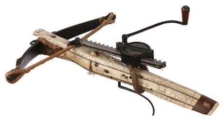 midieval crossbow on a modern day tank chasis model